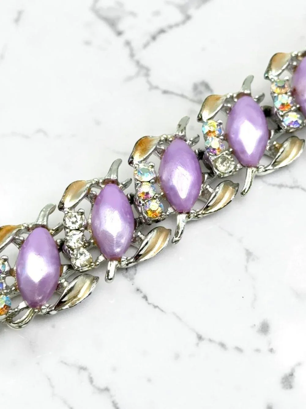 Vintage BSK Lavender Bracelet with Rhinestone Accents